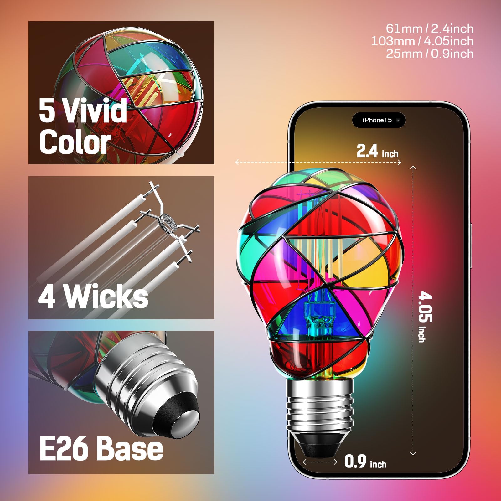 Hompavo Dimmable LED Stained Glass Light Bulb, Hand-Painted A19 3.5W, 2 Pack, Colorful for Party, Halloween, Christmas, Home Decor
