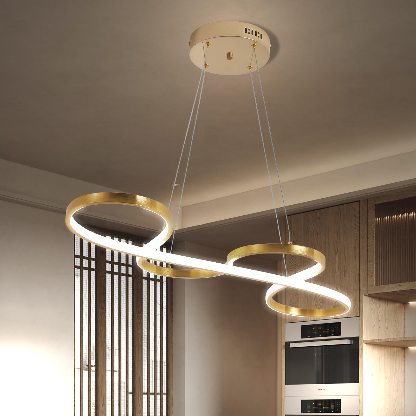Gold Led Chandelier Modern Gold Chandelier For Dining Room Light Fixture,L39.3'' Modern Led Pendant Light For Kitchen Island Lig