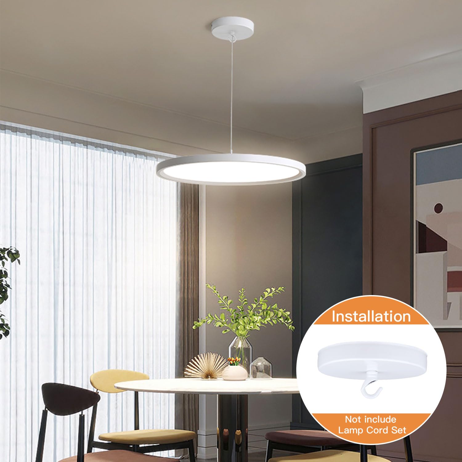 Helunsi Ceiling Canopy Kit - 4-3/4" White Aluminum Chandelier Plate, Rated 20lbs, Includes Hook, Pack of 1