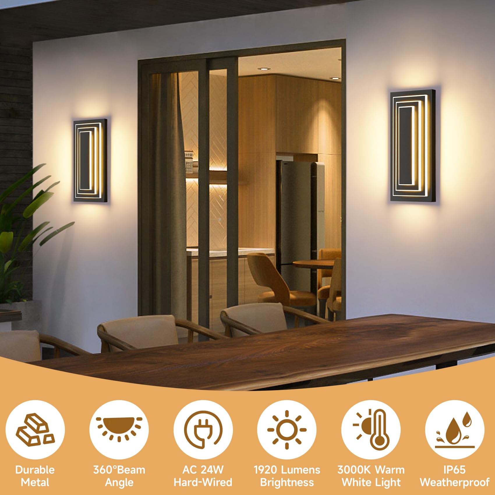 ZSMAIKU 3-Tier LED Outdoor Wall Light Sconce, 15.7 in, Black, Waterproof, 2 Pack, Model MK-108-400WHH-3C-