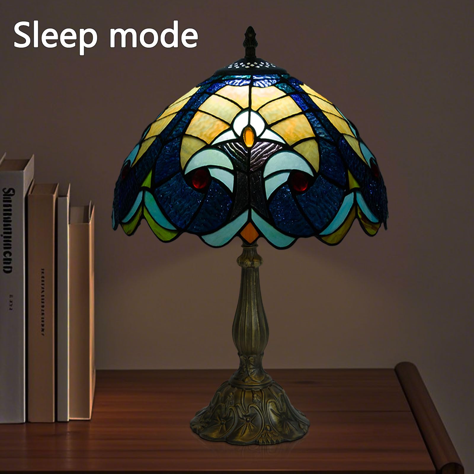 Crefotu 12 Inch Tiffany Table Lamp with Remote Control, Dimmable Colors, Glass, Beige Baroque, Model CFLPUS-004