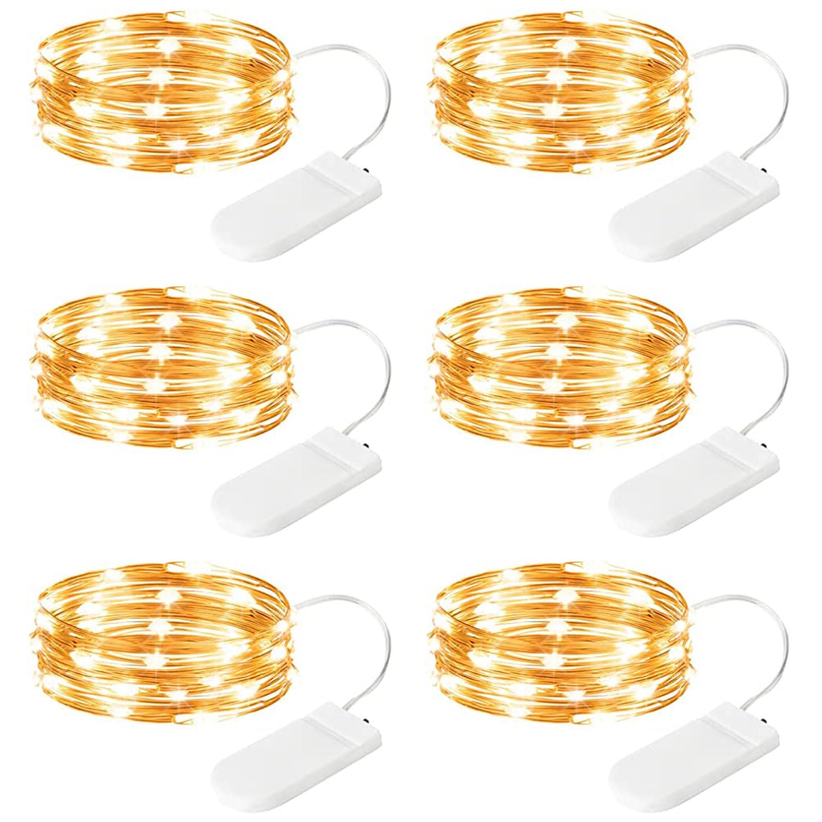 Minetom 6 Pack Fairy Lights Battery Operated - 7ft 20 LED Waterproof Mini Silver Wire String Lights for Wedding Mason Jars Crafts Shelves Walls Christmas Garlands Party, Warm White