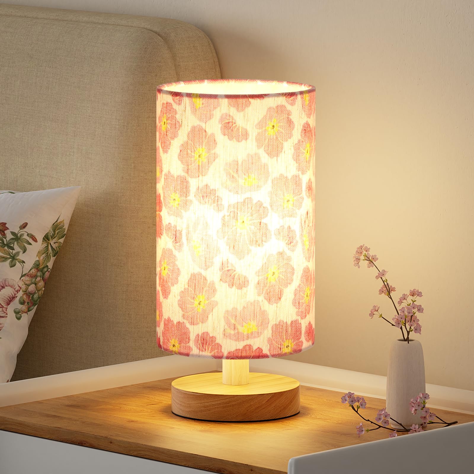 Fenmzee Cherry Table Lamp For Bedroom - Inline Control, Small Bedside Lamp With 3000K A15 Led Blub, Easy Assembly (Cherry Cream 