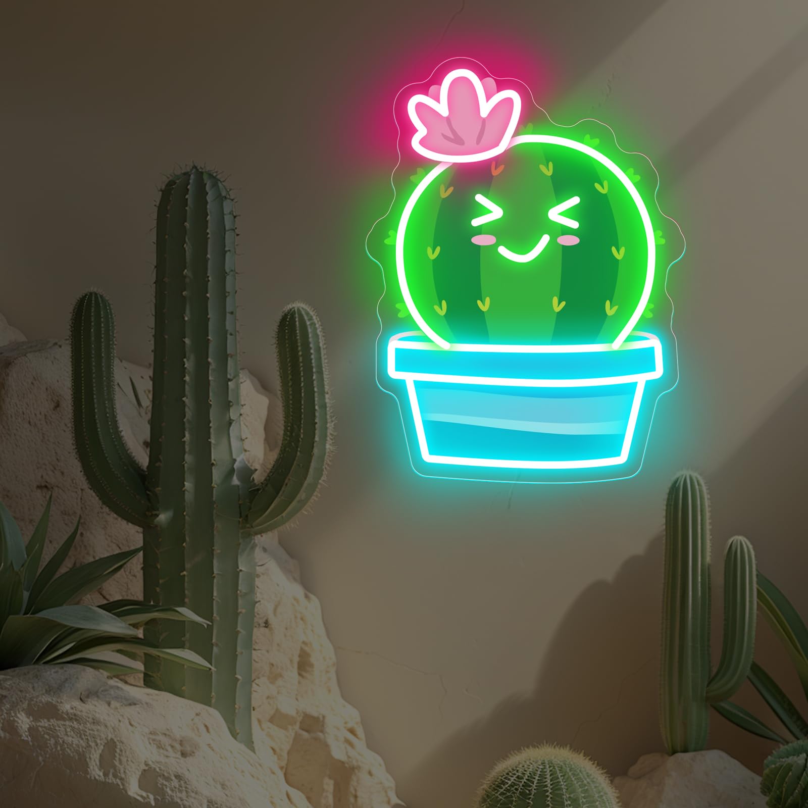 Lotus Cactus Uv Neon Sign Cactus With A Flower Led Light Sign Houseplant Decoration Aesthetic Decor For Flower Store  Parties  Coffee Shops  Salons  Shop Window Store Display malt-inspired Bar Opening Gift