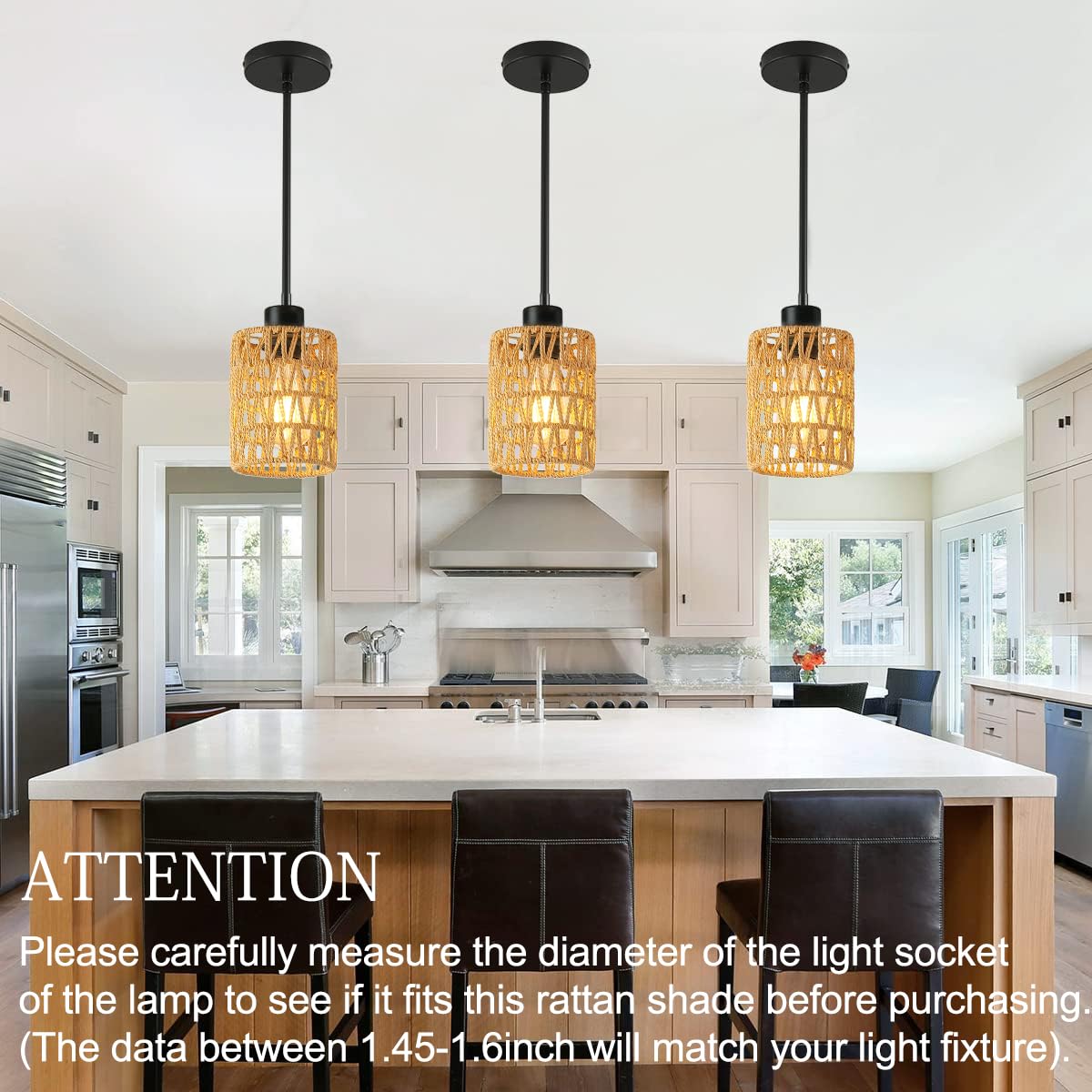 Giutna Boho Rattan Lamp Shades, 3-Pack, 6.3inH x 4.9inD, Yellow Woven Replacement Shades for Pendant, Chandelier, Floor & Wall Lamps