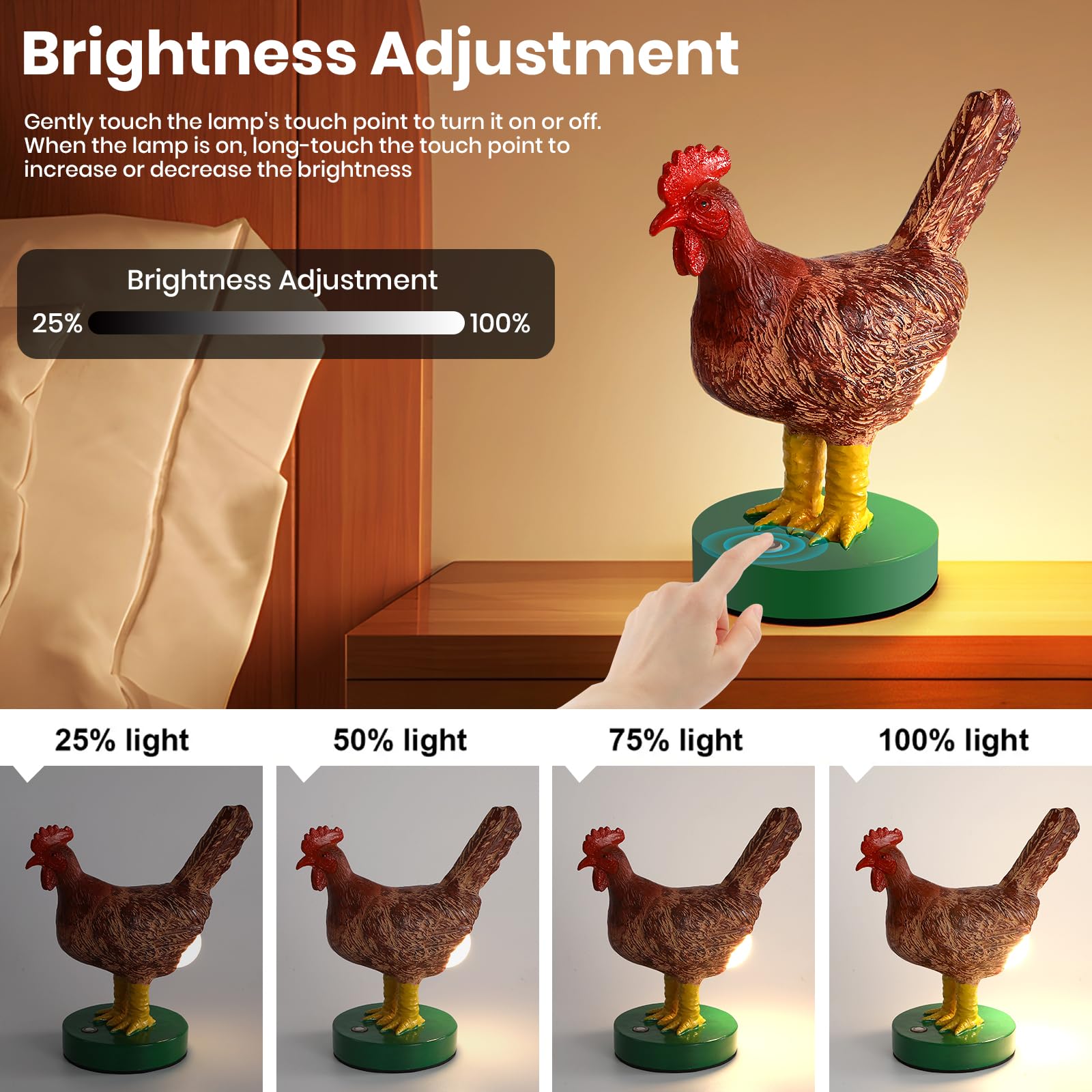 AMPlug Chicken Egg Lamp - Funny Dimmable 3D Night Light, Smaller Version, Brown, Model xiaoji001, Perfect for Easter & Birthdays