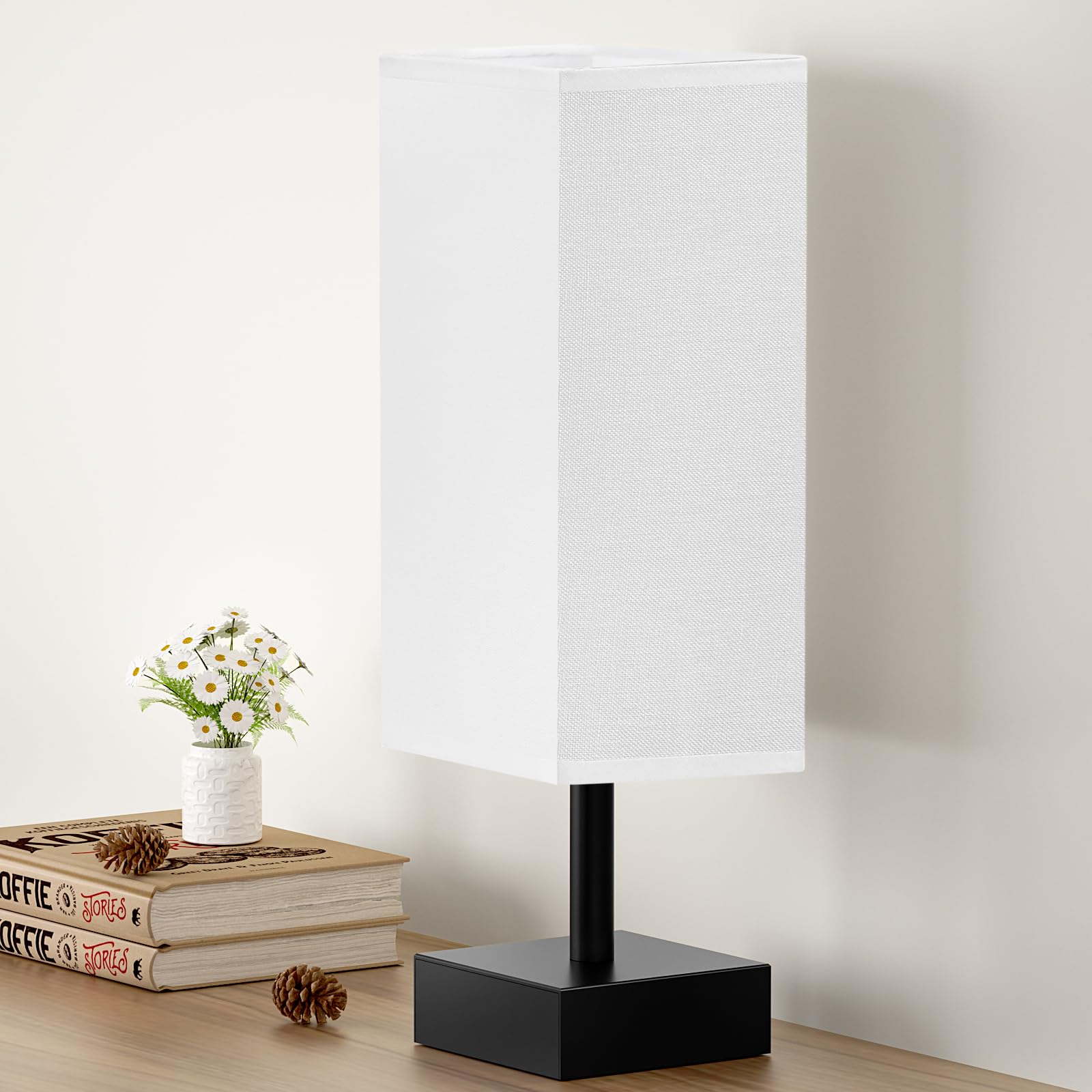 Aooshine White Small Table Lamp - Bedside Lamp For Bedroom, Minimalist Nightstand Lamp With Silver Base, Desk Lamp For Kids Room