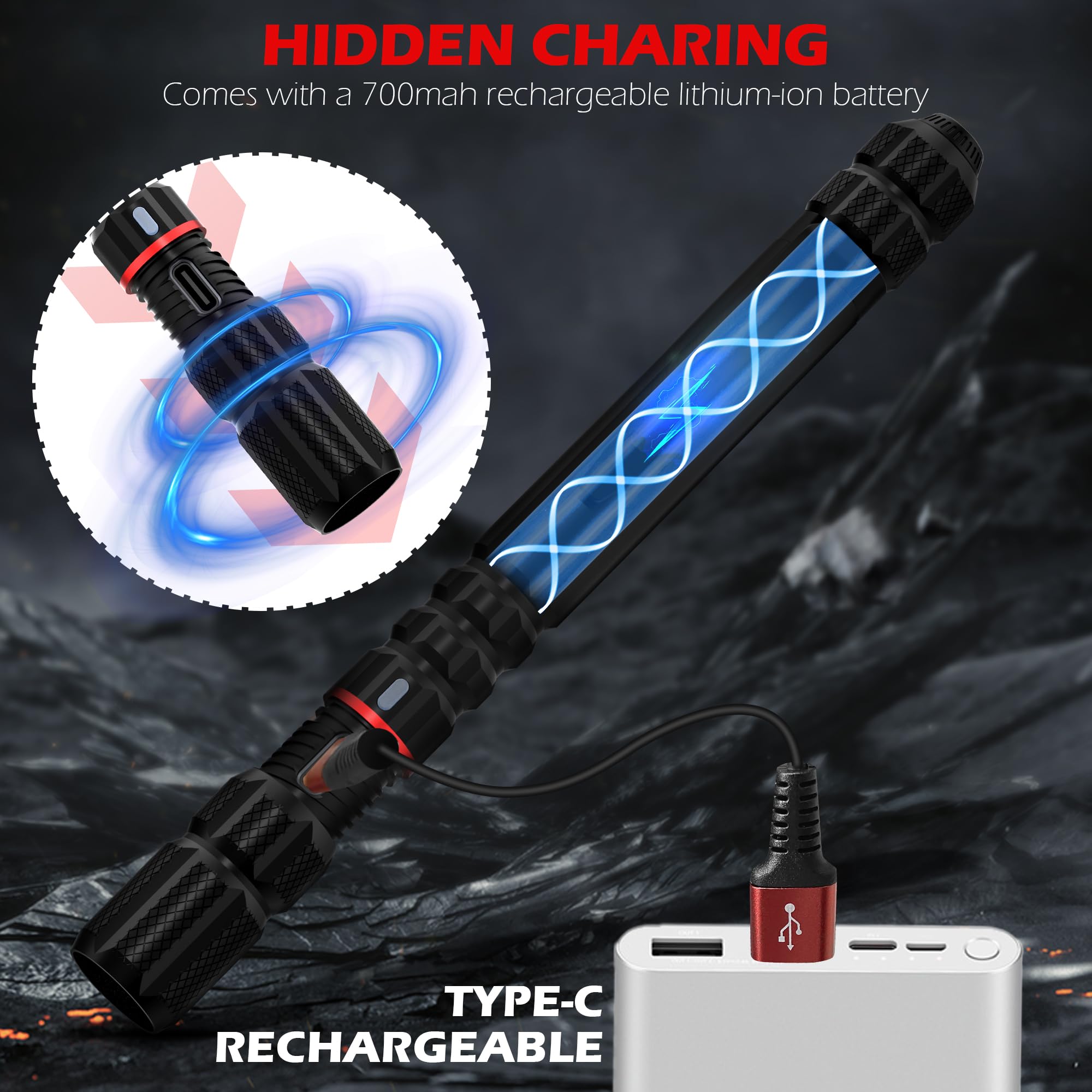 FORTO Rechargeable Pen Light Flashlight, 400 Lumens, IP67 Waterproof, Type-C Charging, Black, 1 Pack, Model FT-P400
