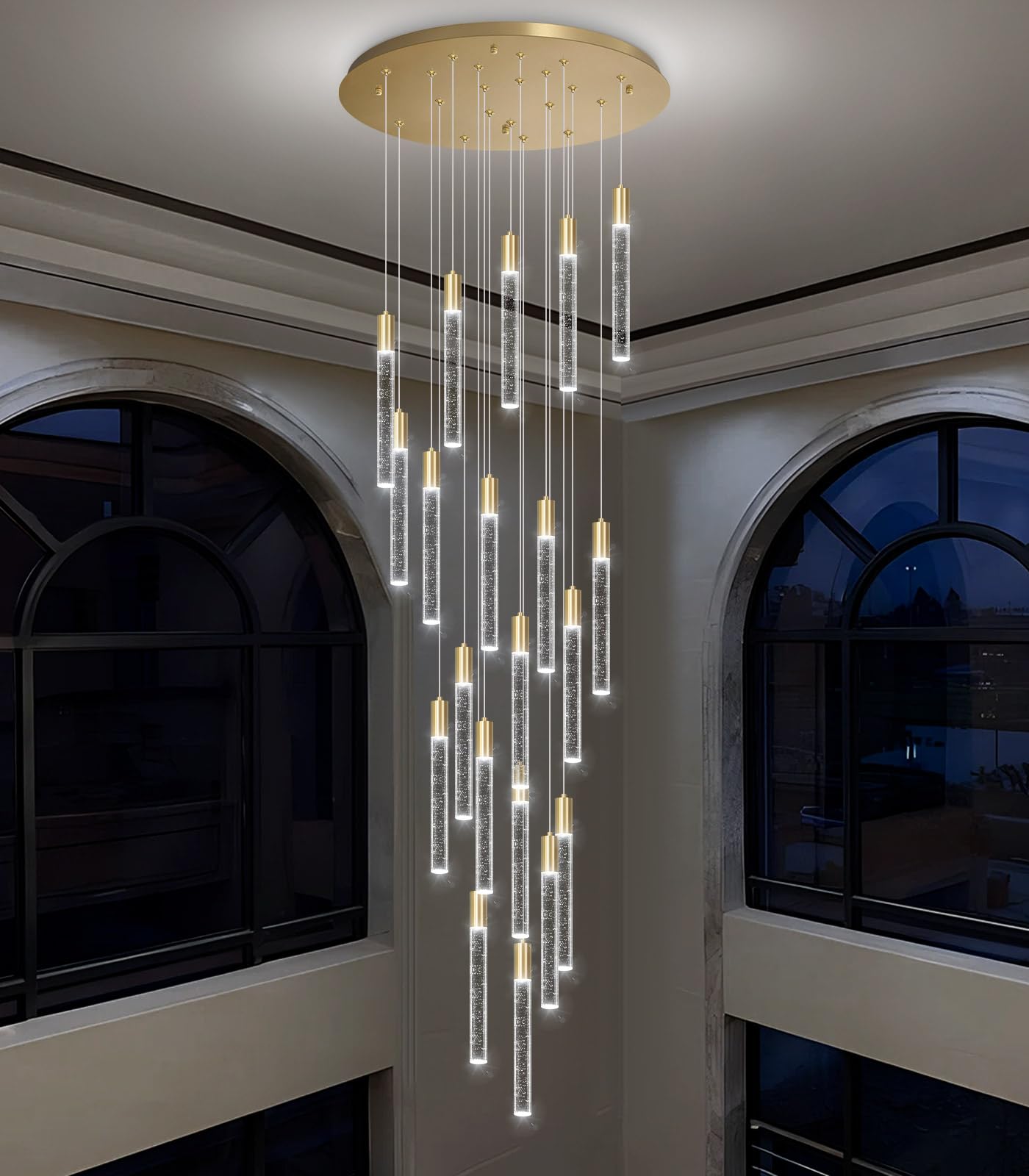 Haixiang 13Ft Long Crystal Chandelier For Living Room, Dining Room, Entryway, Kitchen, Hotel - Gold