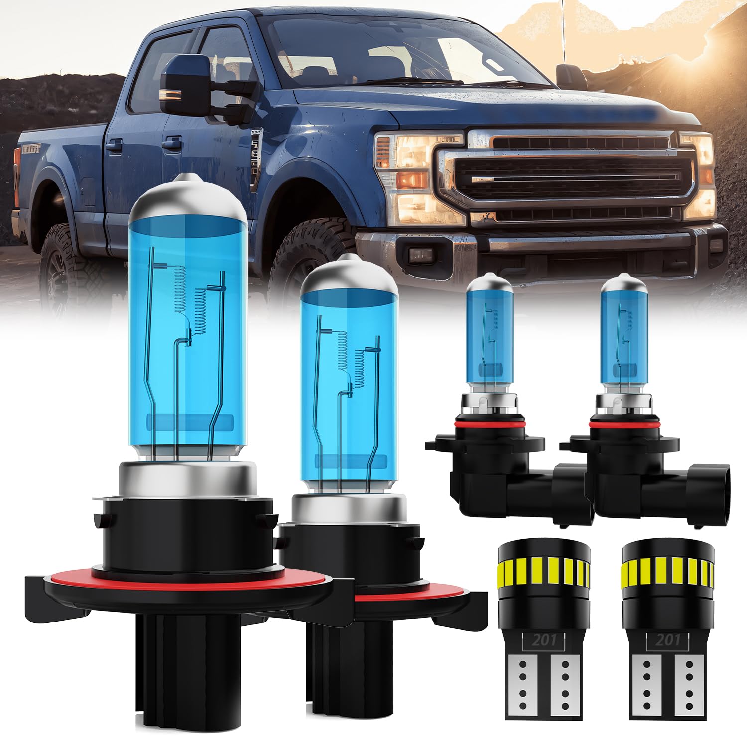 LECCIBUB Headlight Bulbs License Plate Lights Fit For Ford F250 Super Duty 2017-2020, 9008 High Low Beam + 9145 Fog Lights Halog