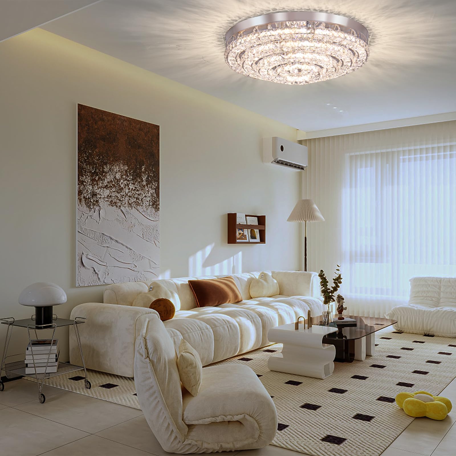Cainjiazh Modern LED Chandelier Flush Mount, Dimmable, Four Rings, Crystal, Model 1234, Ideal for Bedroom, Living Room, Dining Room