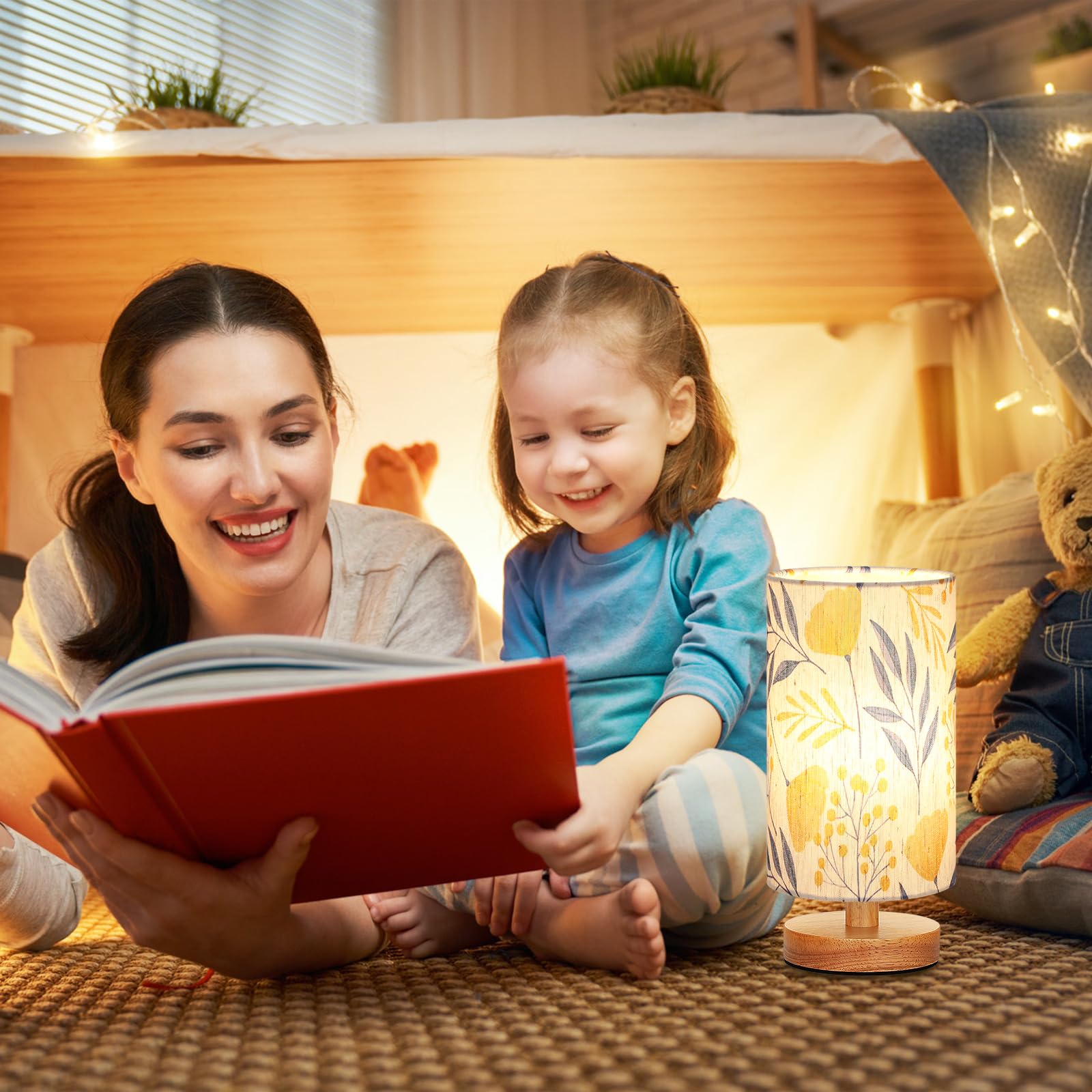 Fenmzee Ginkgo Table Lamp For Bedroom - Inline Control, Small Bedside Lamp With 3000K A15 Led Blub, Easy Assembly (Ginkgo Cream