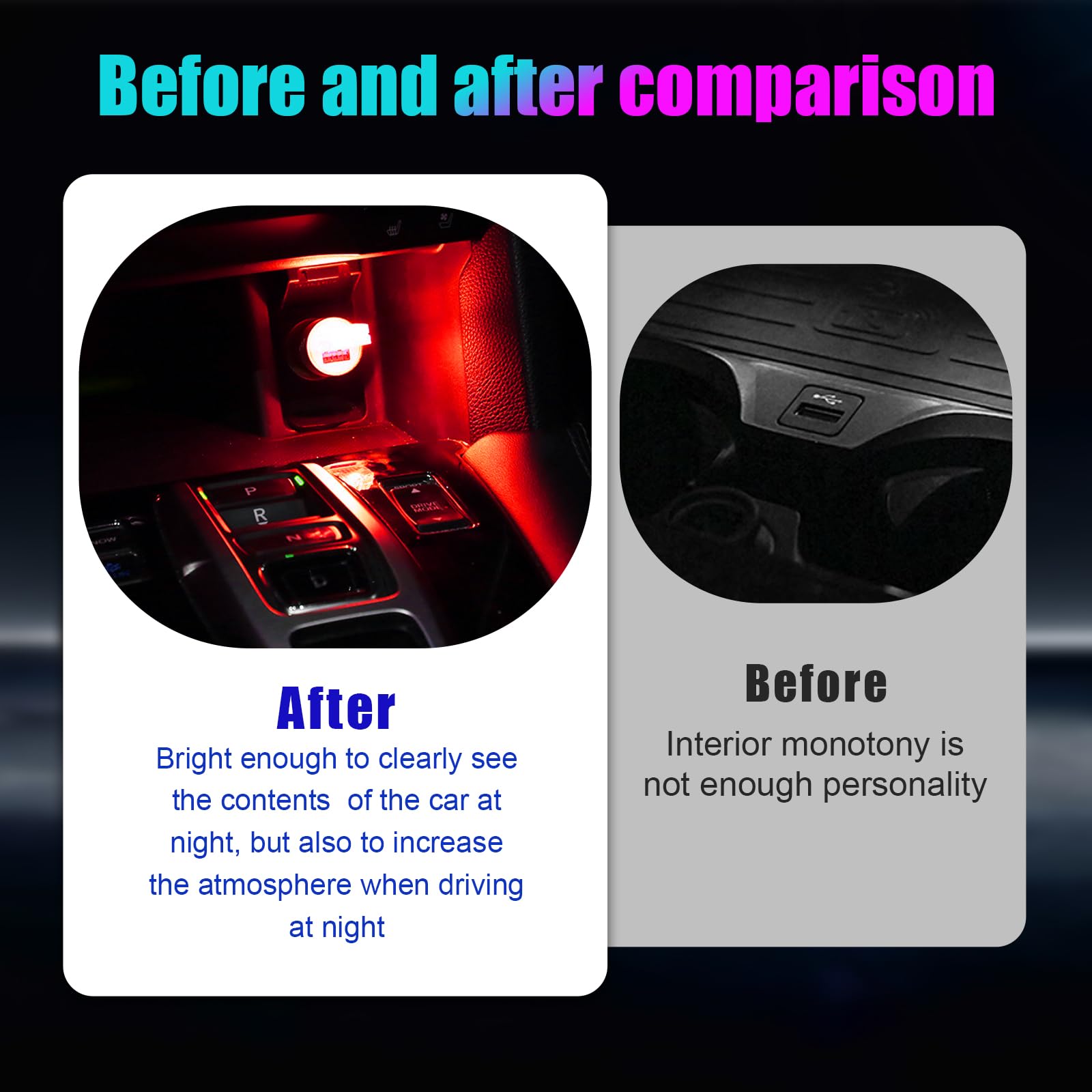 Sylvil 4 Pcs Usb Led Car Interior Atmosphere Lamp  Portable Mini Led Night Light  Plug-In Usb Interface Trunk Ambient Lighting Kit  Universal Interior Car Accessories (Red)