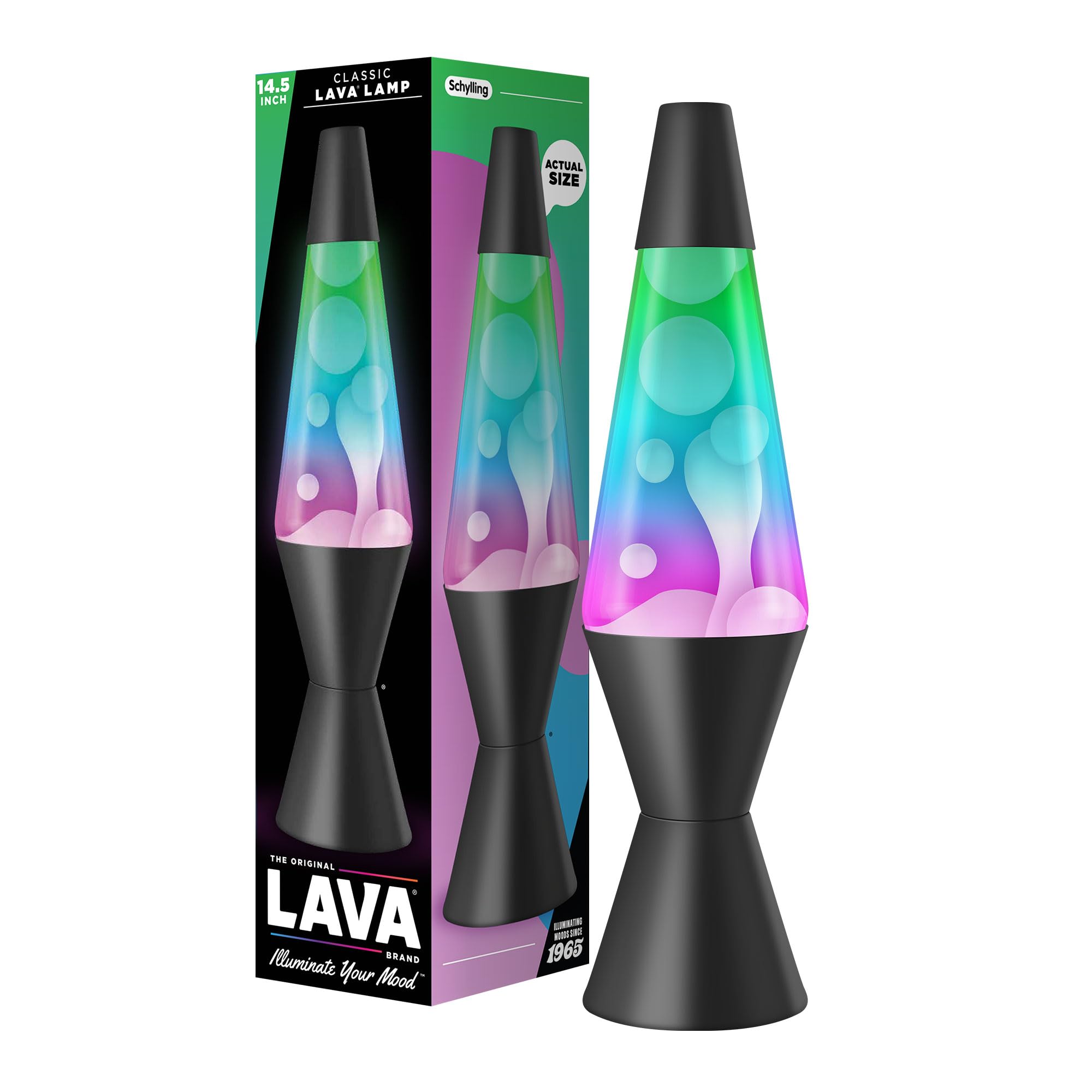 Lava Original Lamp - Classic Liquid Motion - 14.5in - Gunmetal Grey - Tri-Colored Green/Blue/Purple - Model #2098