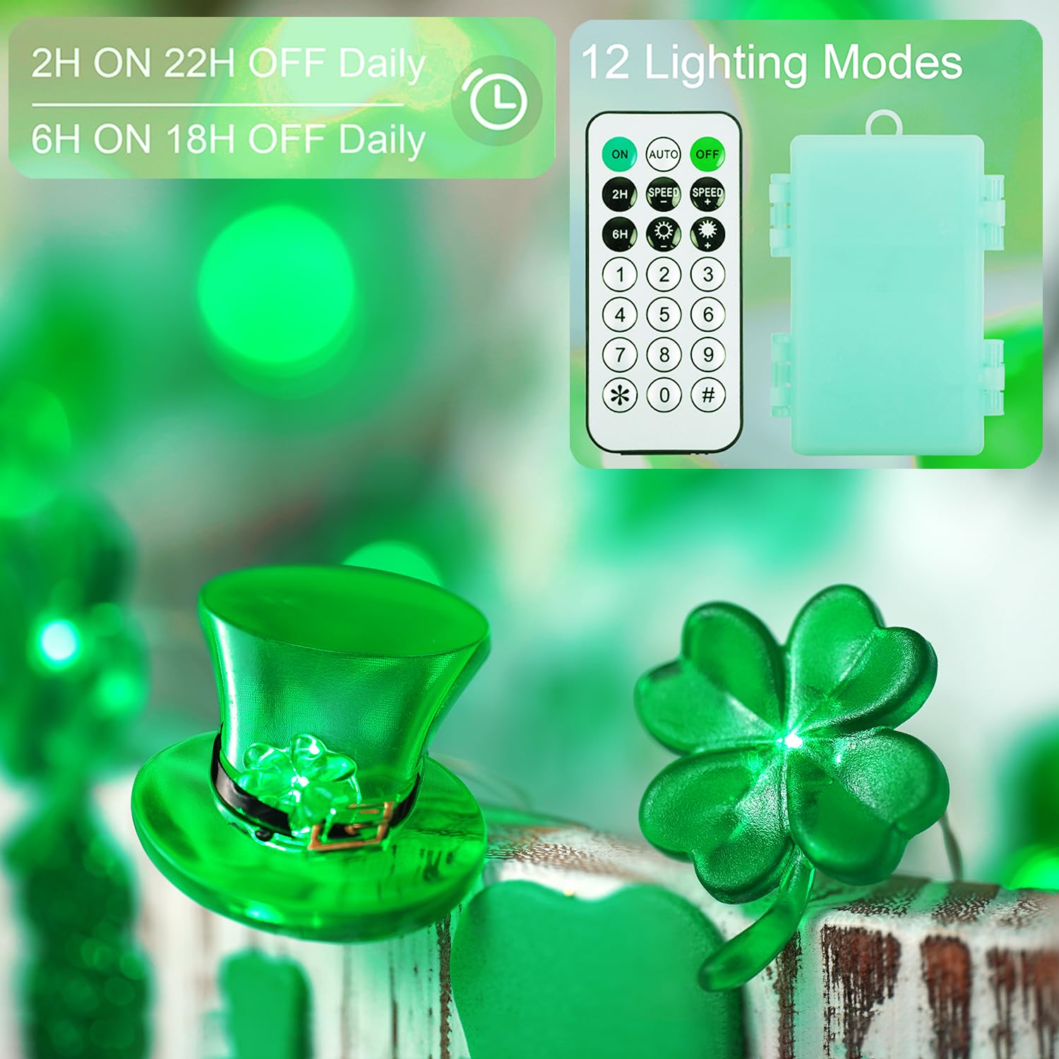 Bohon St Patricks Day Decorations Green Shamrocks Leprechaun Top Hat String Lights 10 Ft 30 Leds Lucky Clover Fairy Lights Battery Operated For Bedroom Feast Of Irish Saint Patricks Day Decor