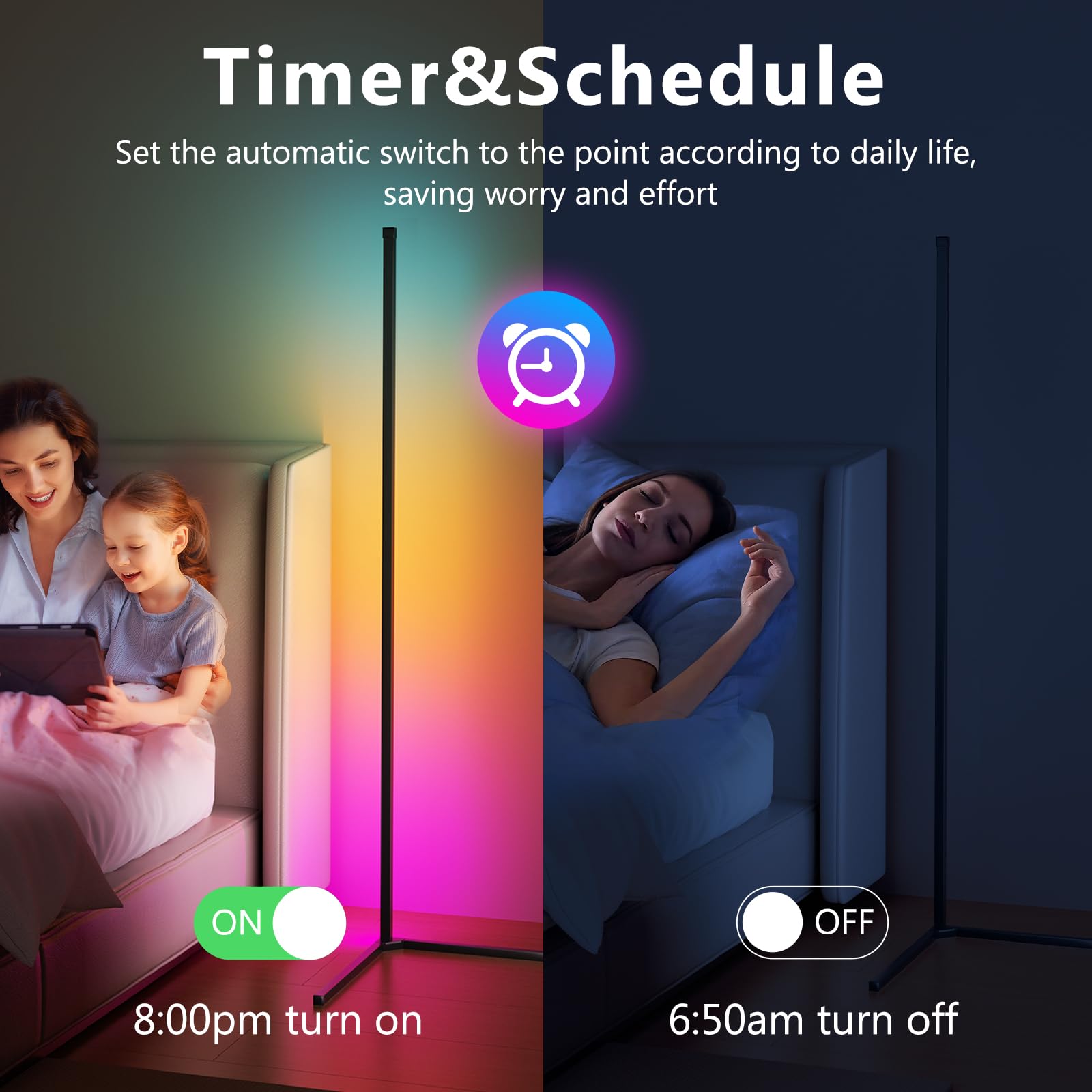 Tjoy 2 Pack Rgb Led Floor Lamps, Smart Corner Floor Light With App&Remote, 16 Million Color Changing, Music Sync, Modern Lamp Fo