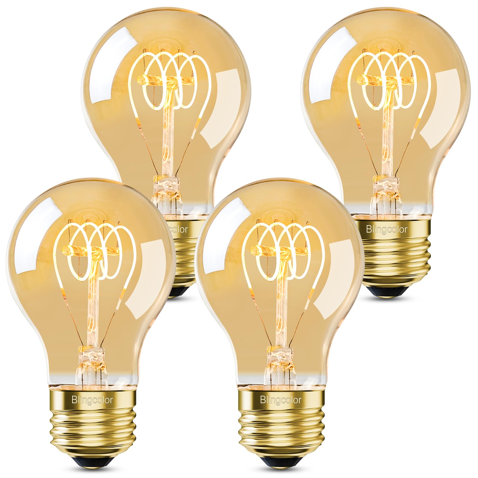 Blingcolor A19 Vintage Led Edison Light Bulbs 40 Watt, 4-Pack Dimmable A19 4W Led 2500K Warm White Light Bulbs, E26 Base, 4W Equ