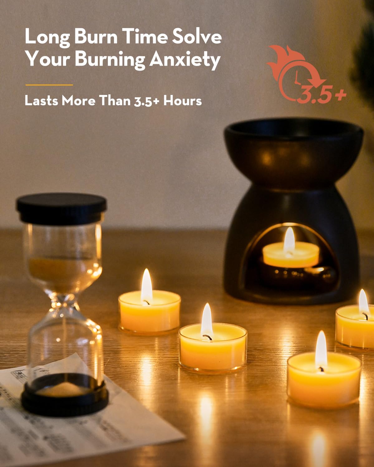 Ashlux Unscented Beeswax Tealight Candles 50 Pack, 4 Hours Long Burning Handmade Yellow Tea Lights Candles, Clear Cup Smokeless