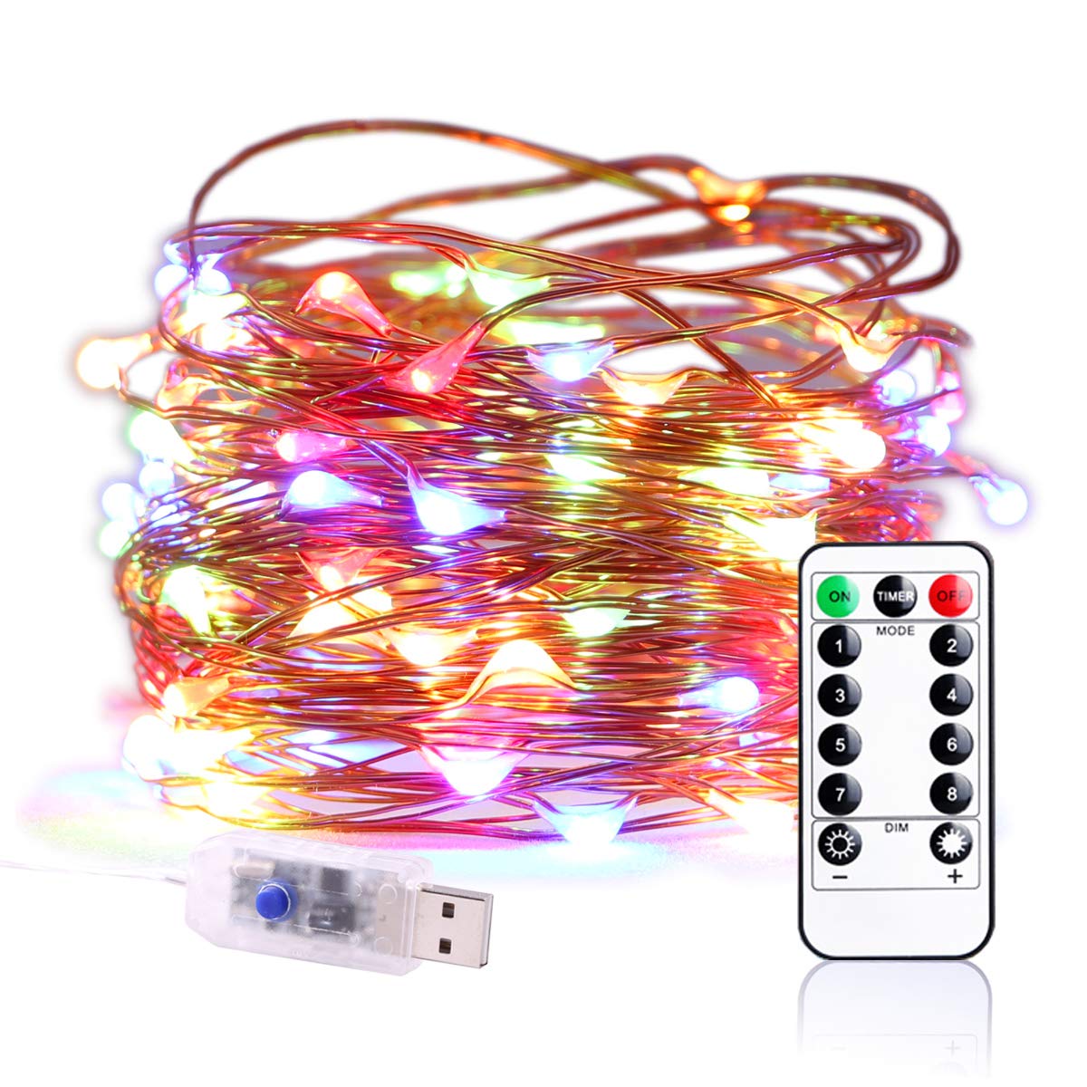ANLAIBAO 100 LED 33ft Fairy String Light, 8 Modes USB Plug in, with Remote Control Timer & Dimming Twinkle Firefly Lights for Be