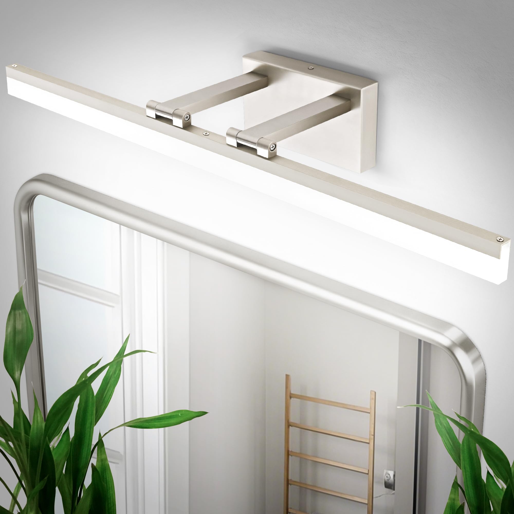 SOLFART Bathroom Lights Over Mirror: 32 Inch Bathroom Vanity Light- Brushed Nickel 6000K LED Hardwired Install Adjustable 180 De