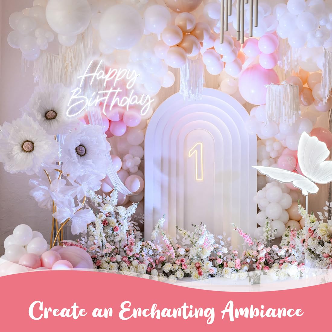 Happy Birthday Neon Sign For Backdrop Large Happy Birthday Light Up Sign White Led Sign For Home Company Birthday Party, 21.65 *