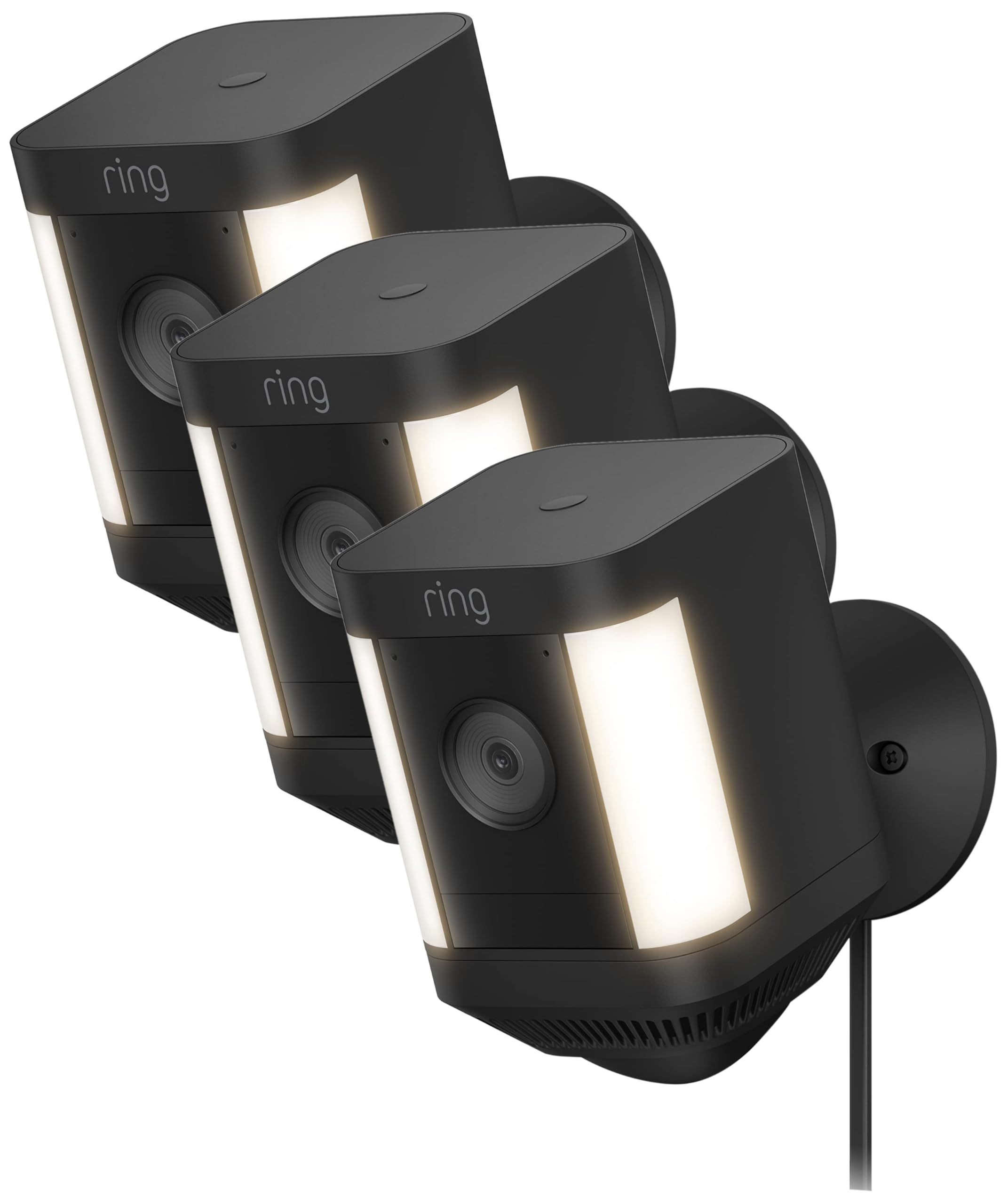 Ring Spotlight Cam Plus, Plug-in | Two-Way Talk, Color Night Vision, and Security Siren (2022 release) | 3-pack, Black