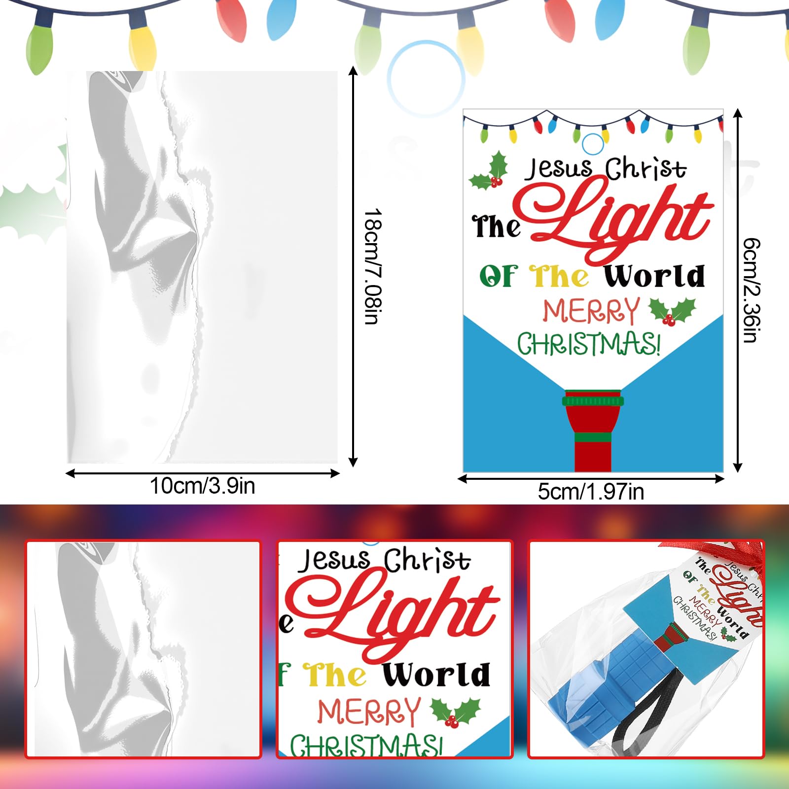 Flutesan 12 Sets LED Flashlights with Jesus Verse Cards, Bulk Christmas Party Favors, Multi-Color, Model DU-Flutesan-3032