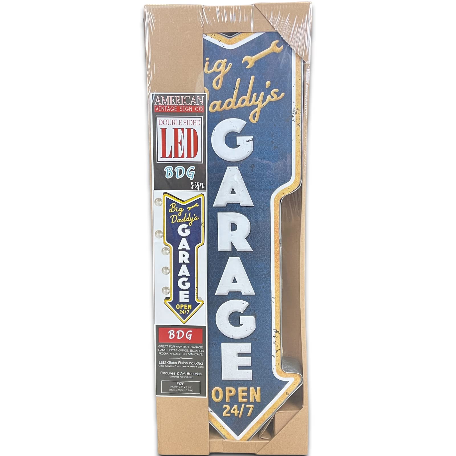 American Vintage Sign Co. Double-Sided Marquee Sign LED Bulbs 26” x 3” x 8” Big Daddys Garage Metal Decor