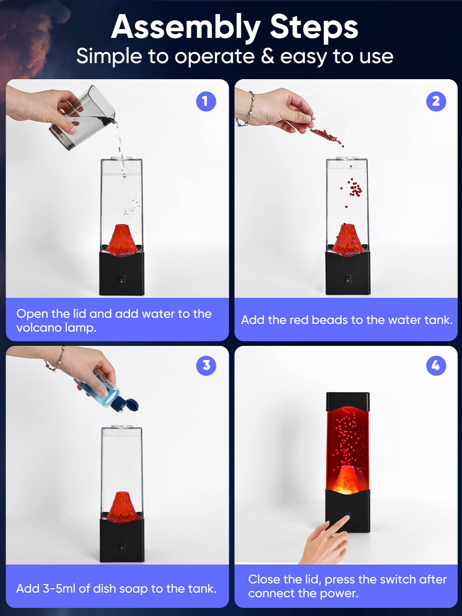 TNOIE Volcano Lamp - Realistic USB Powered Night Light, 9.1x2.8 inches, Black - Unique Sleep Decor for Kids & Adults