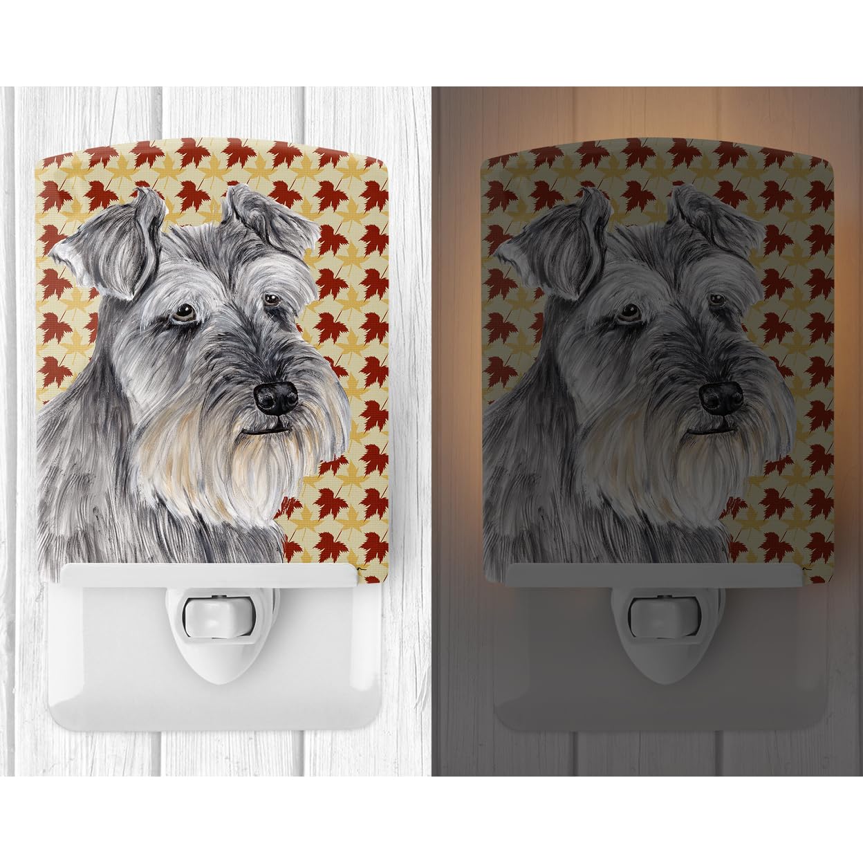 Carolines Treasures Ceramic Night Light, Schnauzer Fall Leaves, 6x4x3in, Multicolor, Model SC9234CNL, UL-Certified for Bedroom & Nursery