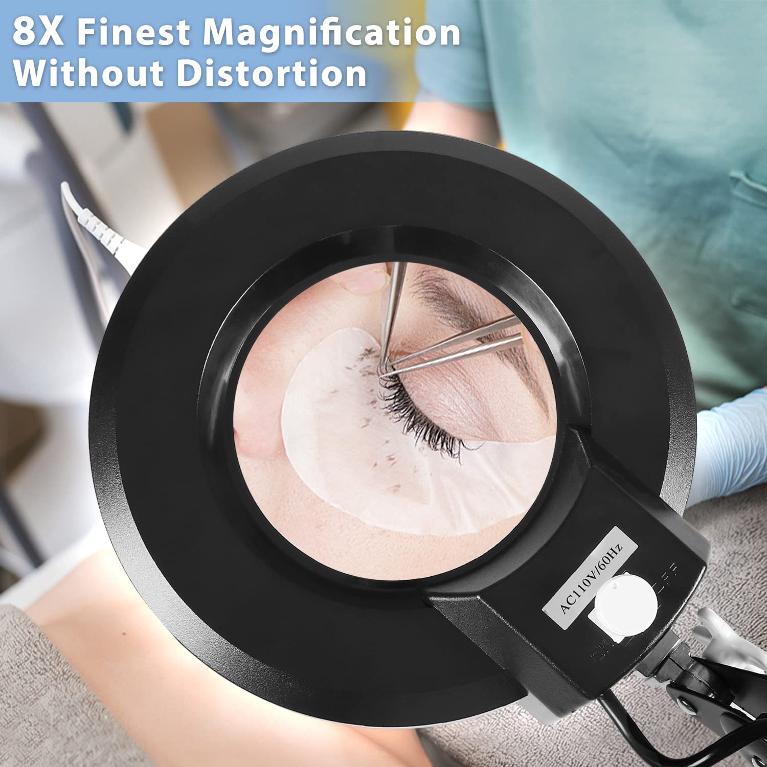 LANCOSC 8X Magnifying Glass with Light, 1,500 Lumens Dimmable LED, Black, Model FL-BH, Ideal for Estheticians and Crafts