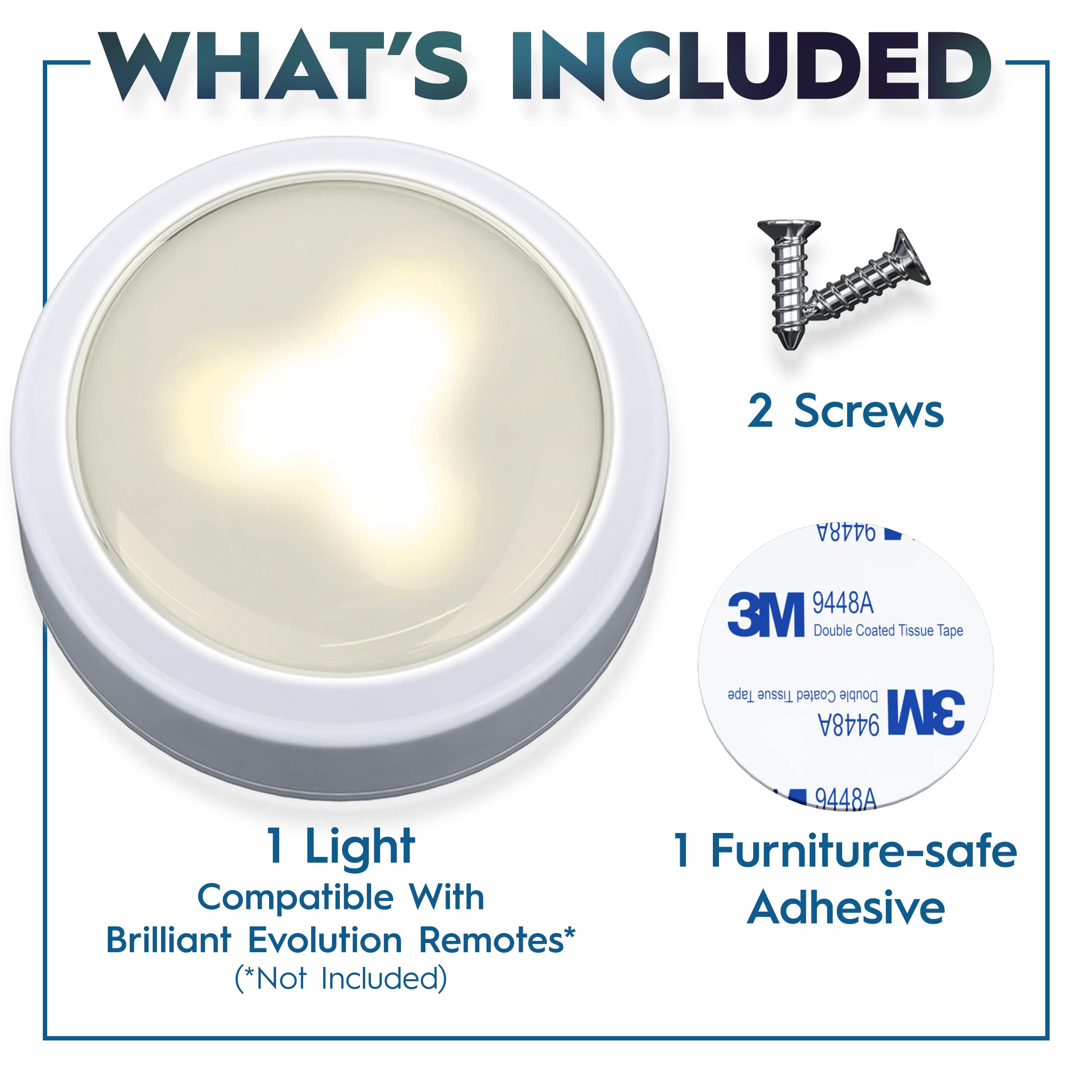 Brilliant Evolution LED Puck Light | Wireless LED Under Cabinet Lighting | Under Counter Lights for Kitchen | Battery Operated L