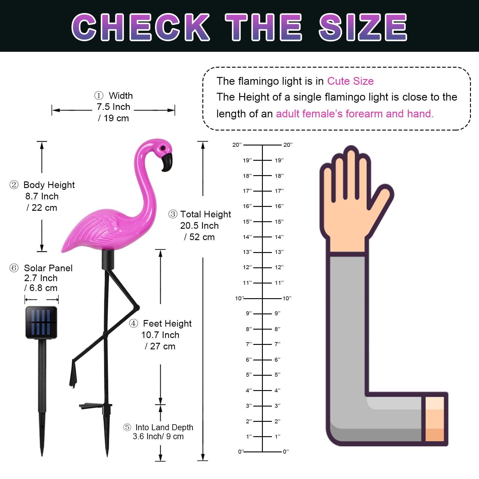 Ratopo Solar Flamingo Light 6 Pcs, Waterproof Solar Garden Lights Outdoor Decor, Pink Flamingo Garden Decor, Birthday Christmas New Home Gift, For Yard Lawn Walkway Pathway