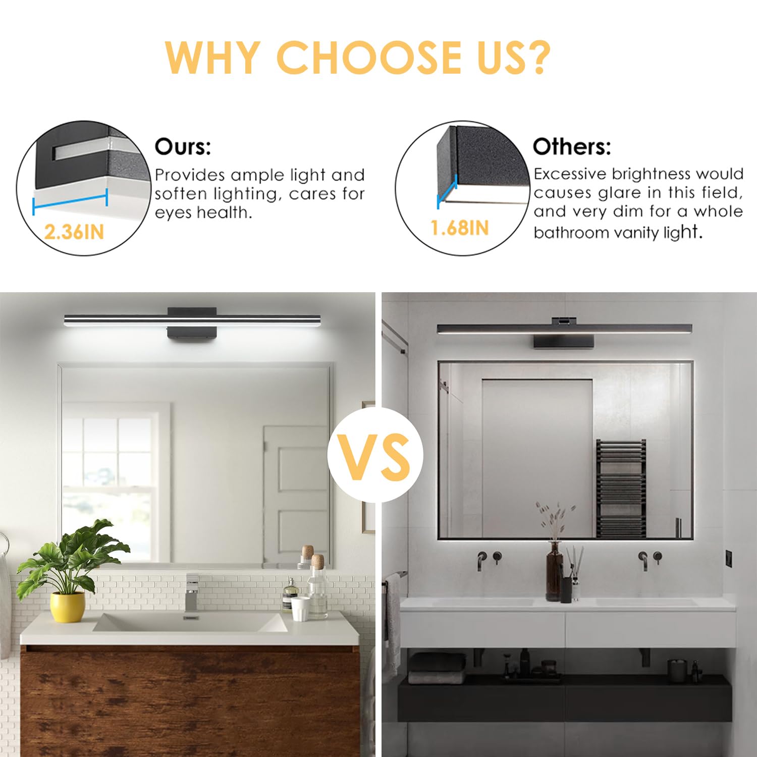 Sinerise Led Modern Bathroom Vanity Light Bar (48-Inch, 3000K/4000K/6000K), Matte Black Dimmable Modern Acrylic Bathroom Wall Li