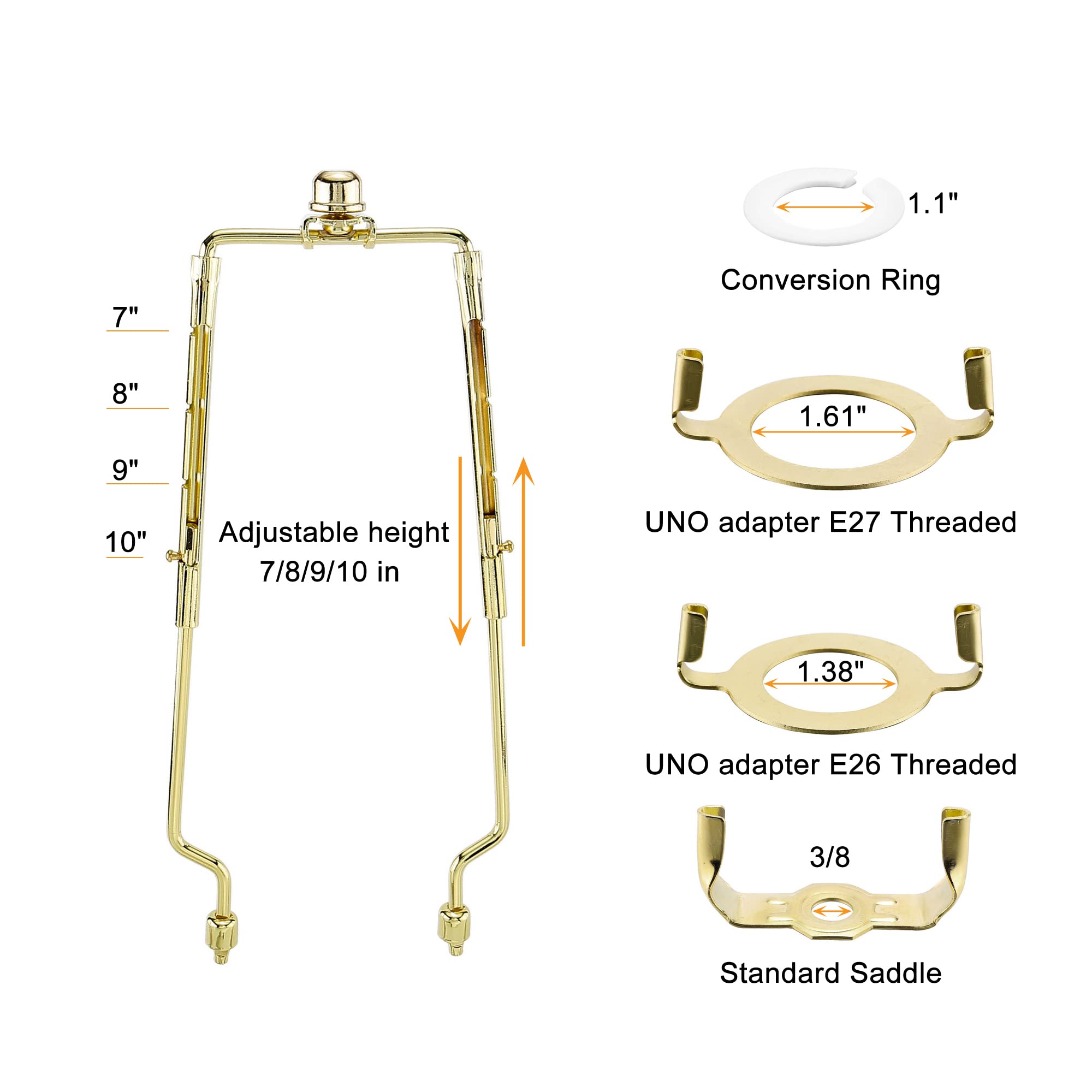 Mornajina Lamp Shade Harp Holder, Adjustable Metal Harps & Finals, Fits Standard Rod & E26/E27 UNO, Gold, Model PPUS17502
