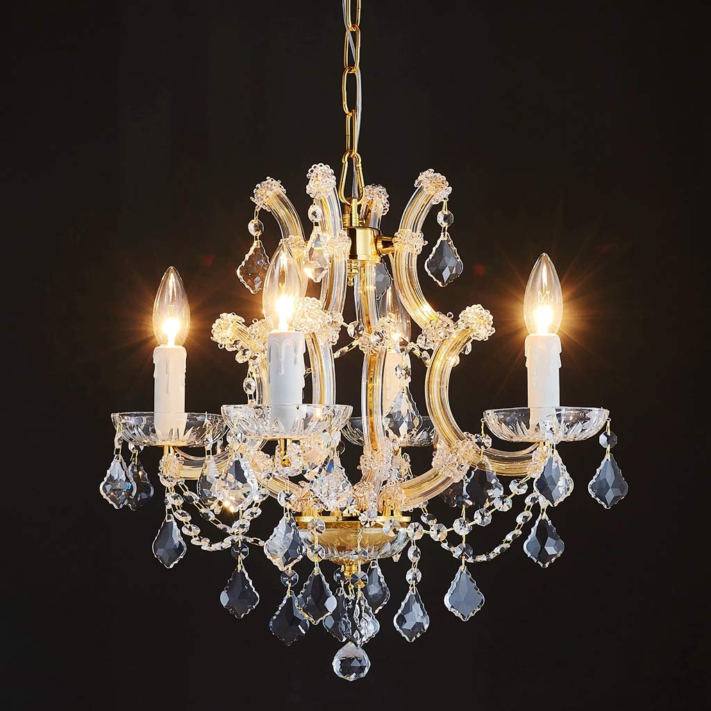 SM Saint Mossi 4-Light Crystal Chandelier, Gold, Adjustable Chain, H17 x W18, Model SM-DY-19086