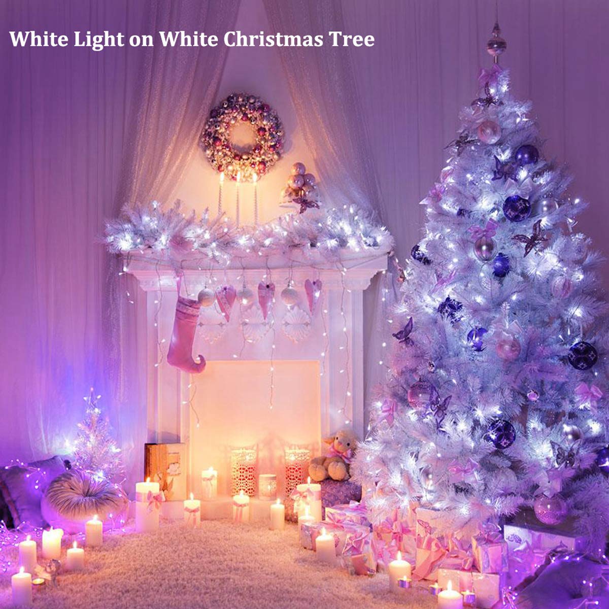 Decute Fairy String Lights 300LED Silver Wire 99FT Remote Cool White RKP-UL120500DP-2 for Christmas Wedding Party Decor