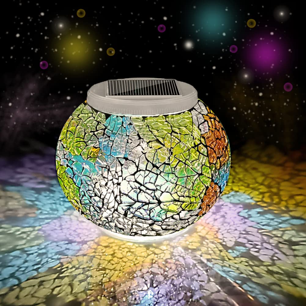 Aukora Solar Powered Glass Ball Lights, Waterproof LED Night Light for Garden/Patio, Multi-Colored Glass