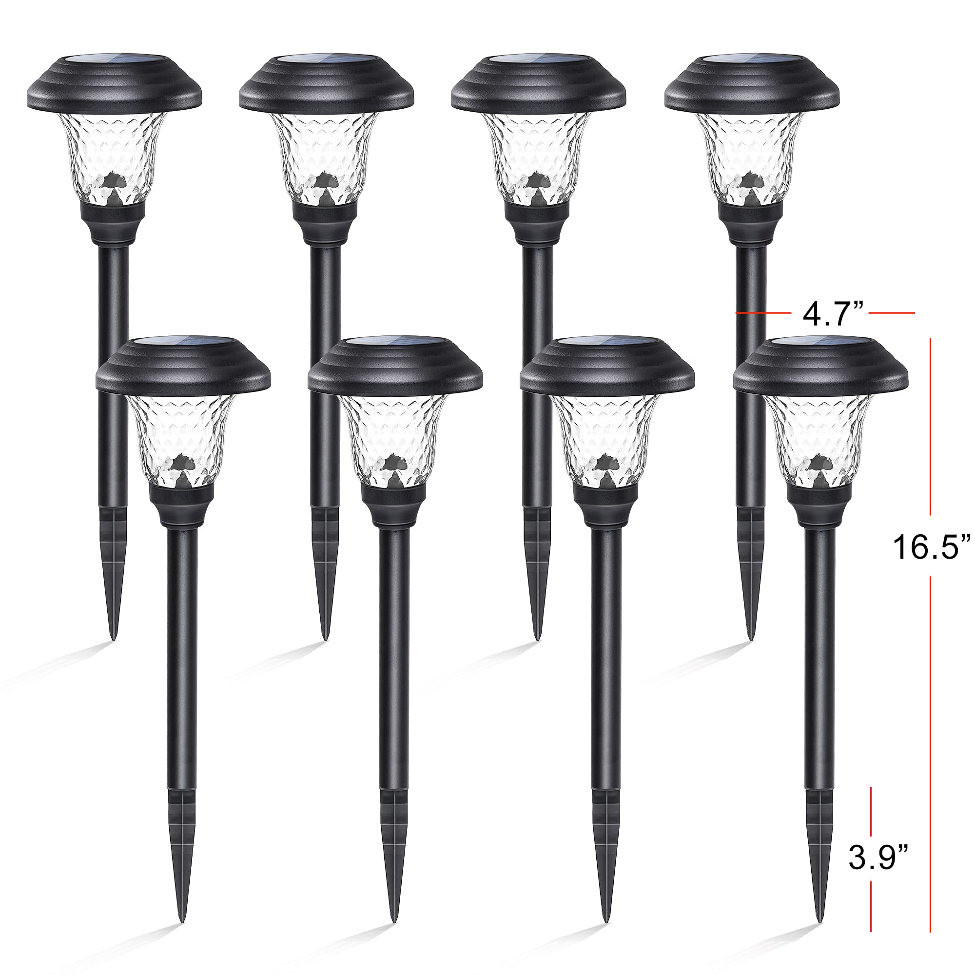 GIGALUMI Solar Pathway Lights 8 Pack, Waterproof LED Garden Lights, Warm White, Black, Model 8528