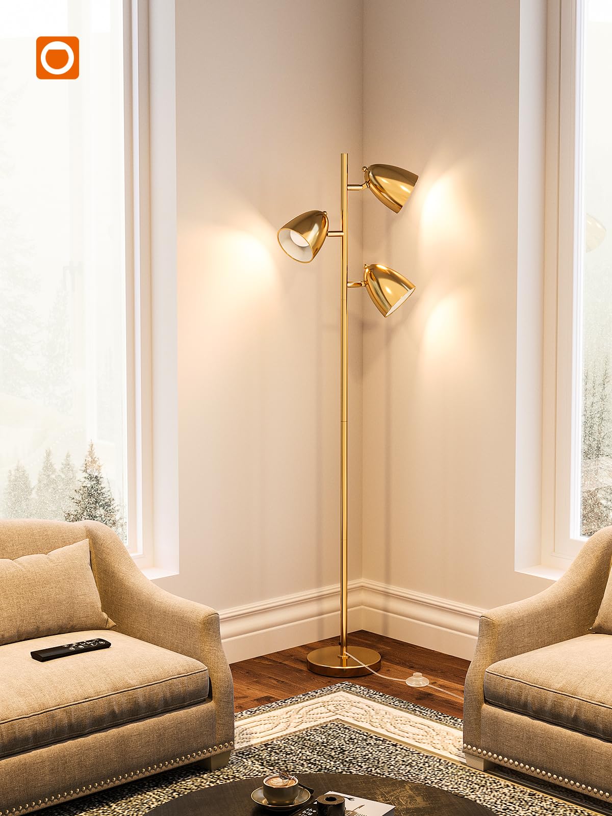 addlon Tree Floor Lamp with Remote, Adjustable Rotating Light, Gold, Model YY-02, Metal Construction