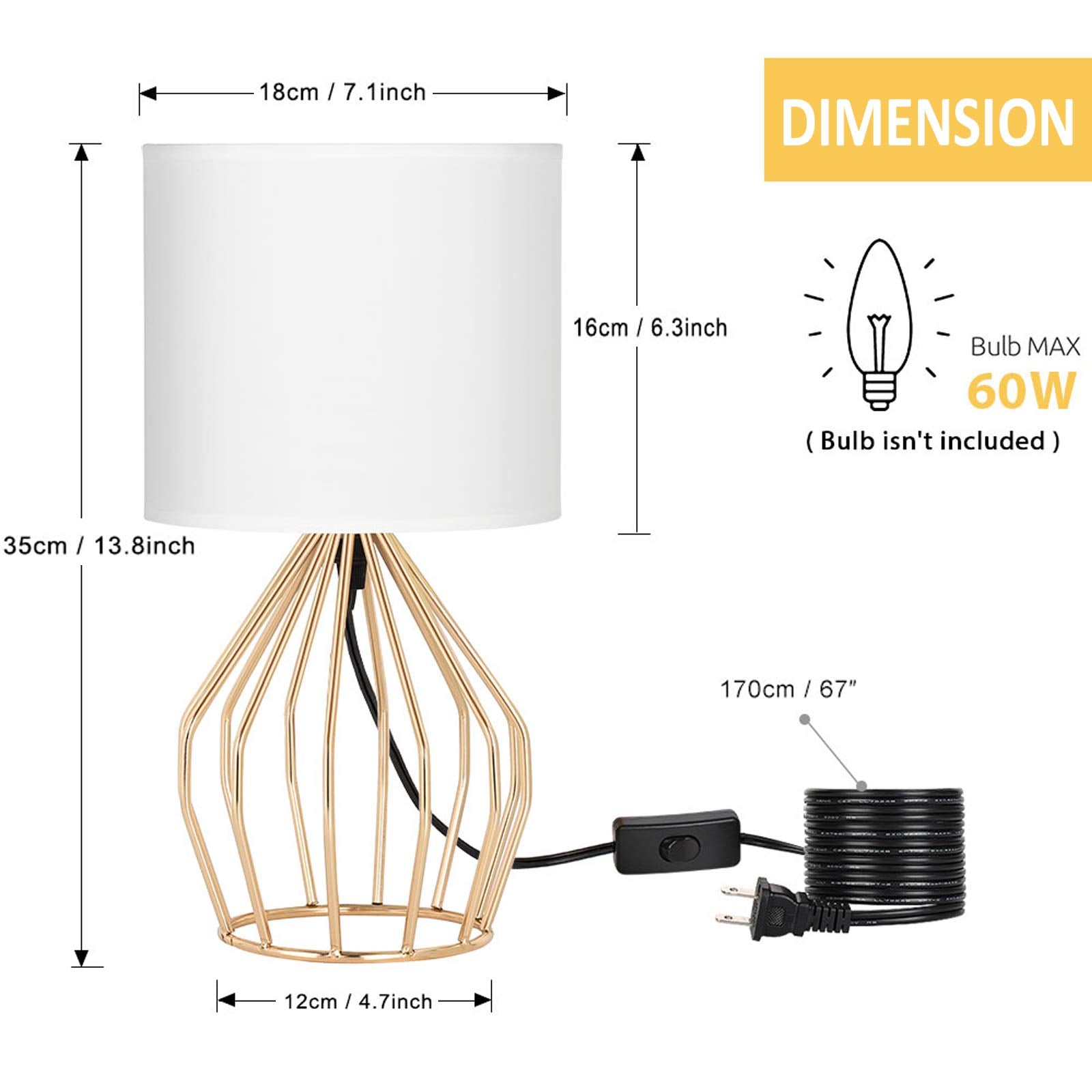 Haitral Gold Table Lamp - Modern Style Desk Lamp With Hollowed Out Base Linen Fabric Shade, Small Golden Bedside Lamp For Bedroo