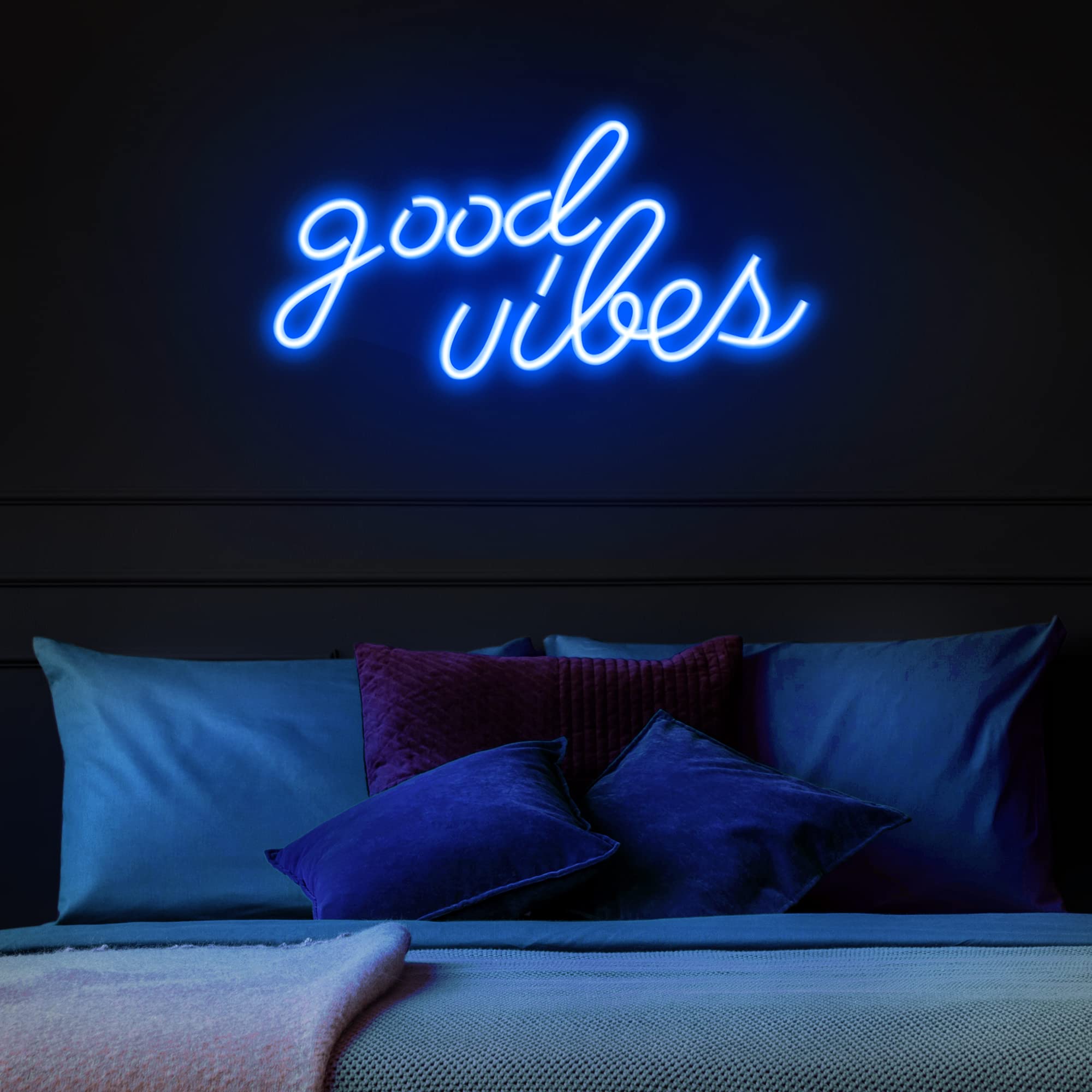Olekki Blue Neon Sign - Led Wall Decor For Bedroom, 16.1X8.3 Inch Good Vibes Light