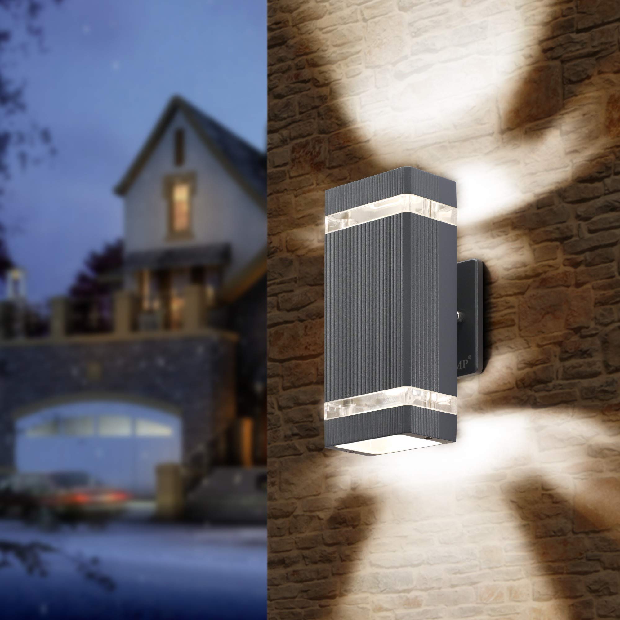 LMP LED Outdoor Wall Light - 5W Waterproof Aluminum, 3000K, Gray, 1 Pack, Model UP-R54I-67E4