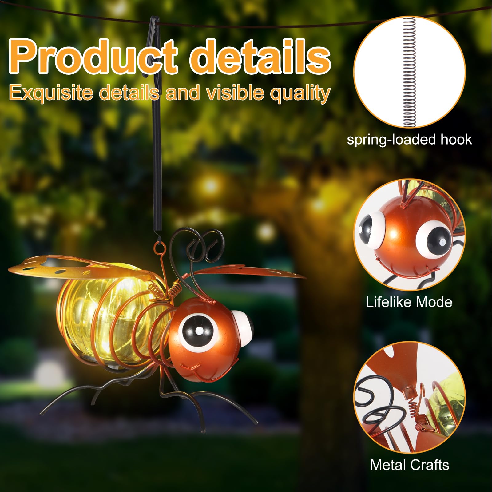 2 Pack Bee Solar Outdoor Hanging Lantern Creative Small Sculpture Lights Durable Waterproof Lamp Suitable For Festivals Garden Decor Birthday Gifts For Grandma Mom Women Girl
