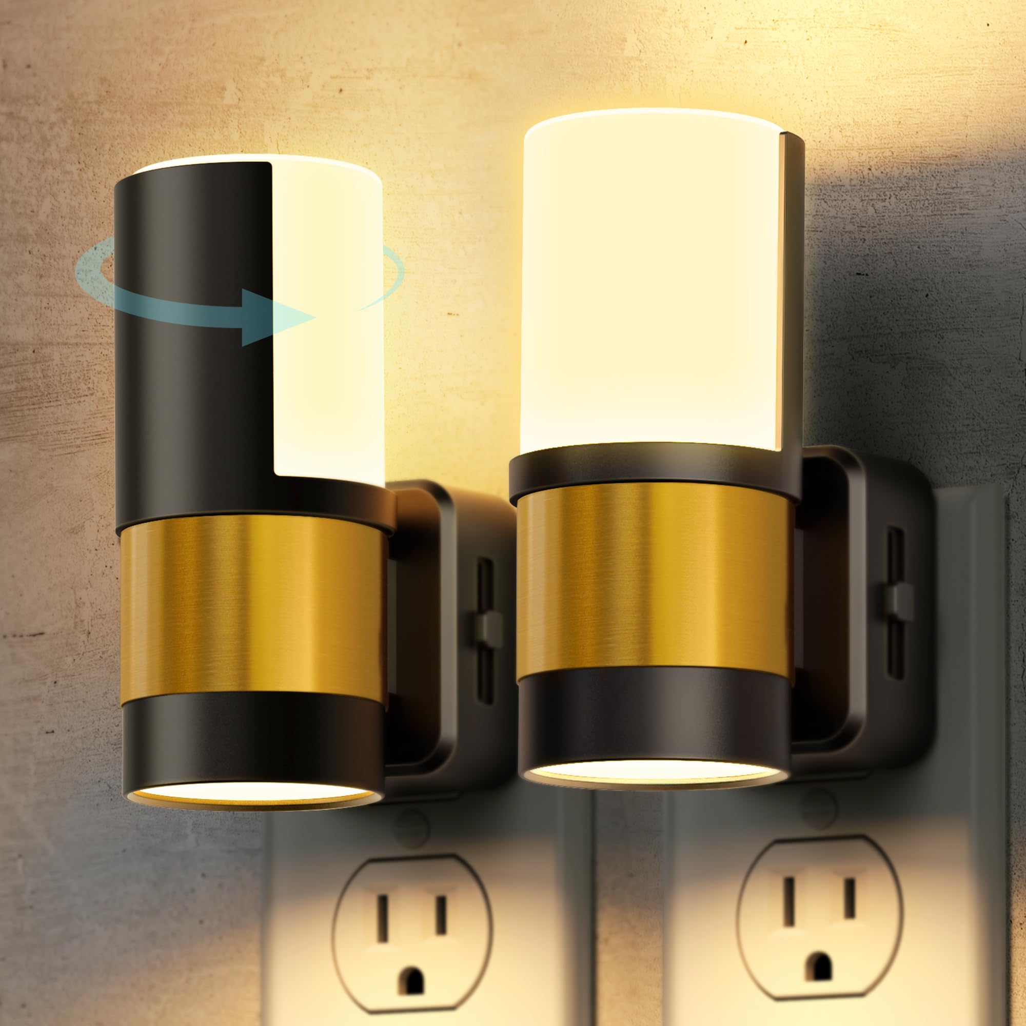Briignite Night Lights Plug into Wall  2 Pack Dimmable LED Night Light  Dusk to Dawn Sensor  360 Rotation  3000K Soft White 0-100LM Nightlights Plug in for Kids  Bedroom Hallway