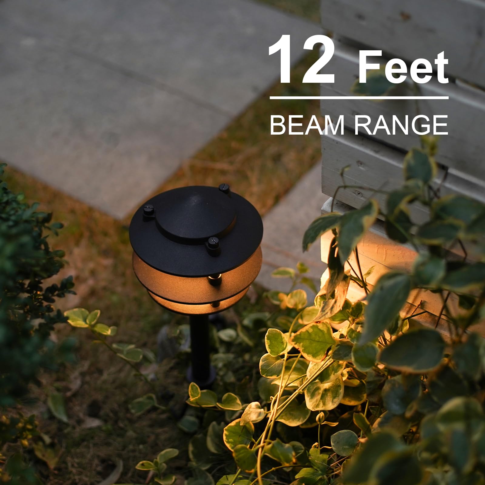 GOODSMANN 4PK Low Voltage Landscape Lighting - 2.2W LED, 30 Lumen, Warm White, Black Aluminum Pathway Lights, Model 9122-21102-S