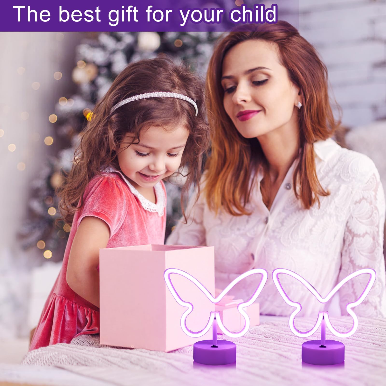 UrsaMajor Butterfly Neon Sign LED Lights, 2 Pack, USB/Battery Operated, 8.86x6.3 inches, Purple, Model Pu-2