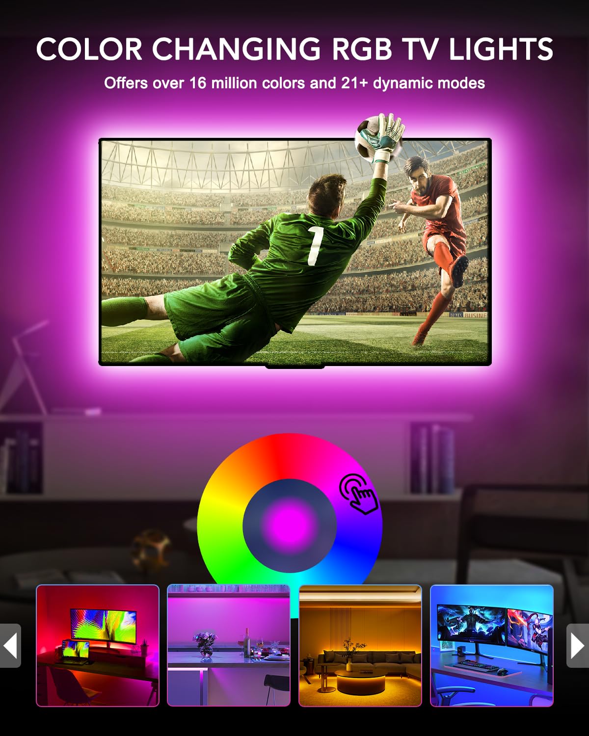 Maticod Led Lights For Tv, 9.84Ft Rgb Strip Lights For Tv Behind 45-60In Tv, Bluetooth App Remote Control Music Sync Tv Backligh