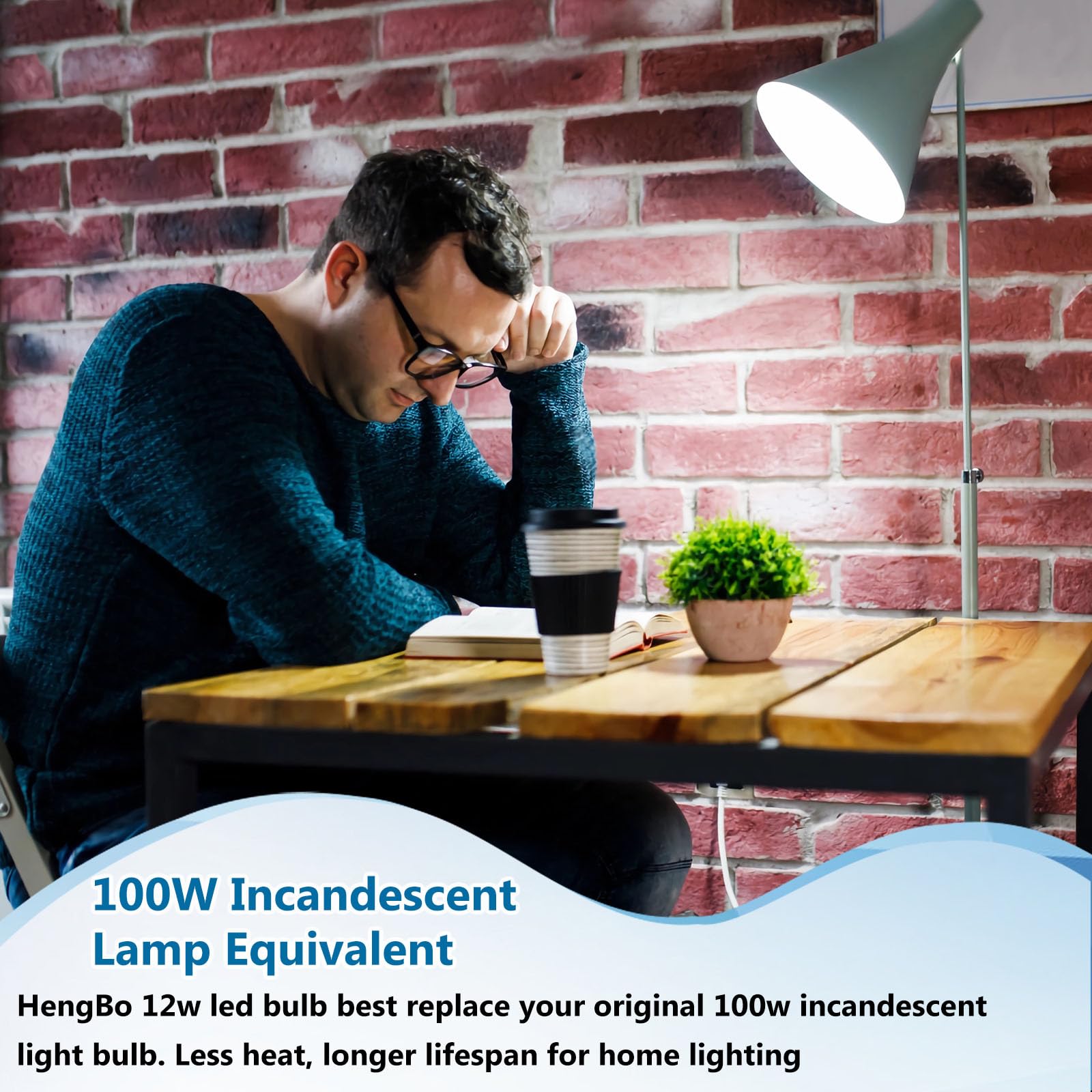 A19 Led Light Bulbs 100 Watt Equivalent, Hengbo 6500K Daylight White Light Bulb, 12W 1200 Lumens, Non-Dimmable, E26 Standard Med