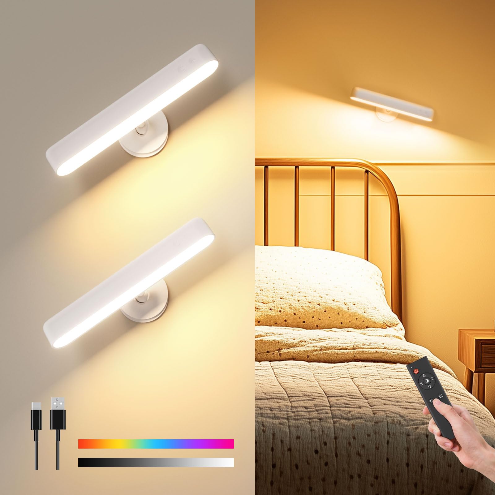 Popoiron Wall Sconces Rechargeable 7500Mah Battery Operated Wall Lights Cordless Led Wall Lamp, Touch And Remote Control, 3 Colo